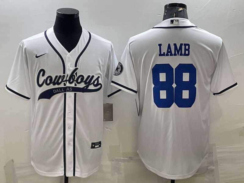 Mens Dallas Cowboys #88 CeeDee Lamb White With Patch Cool Base Stitched Baseball Jersey->dallas cowboys->NFL Jersey